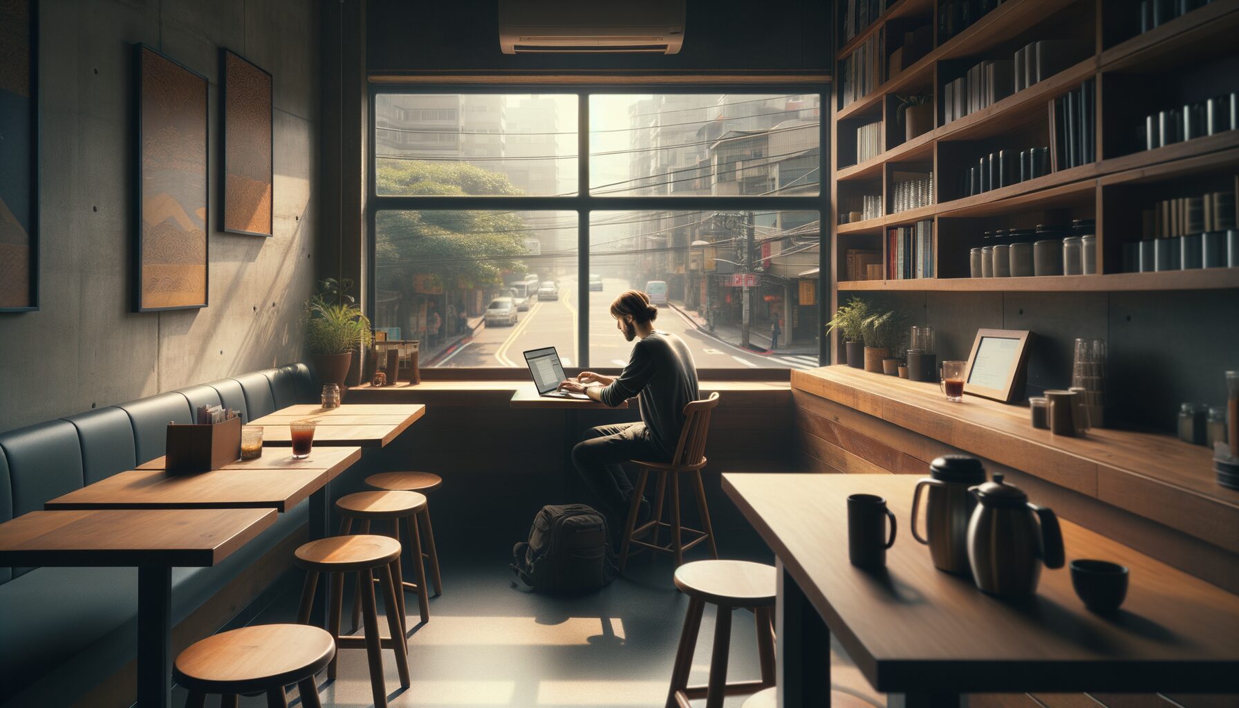 台北のカフェワーク環境のフォトリアル画像