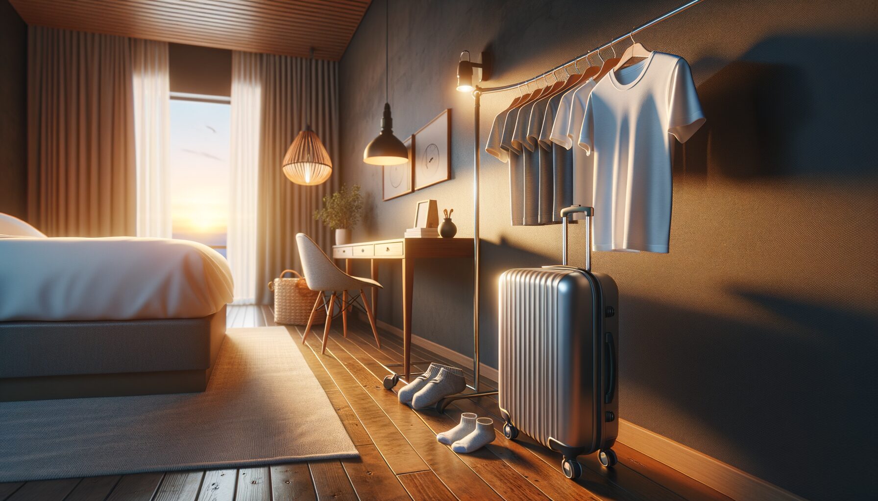 洗った衣類を部屋で干している様子